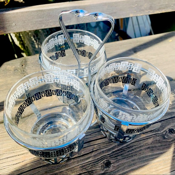 Vintage 60s Bar Set - 3 MCM Spirit Glasses & Caddy - Picture 7 of 7